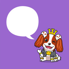 Cartoon cavalier king charles spaniel dog with halloween costume and speech bubble for design.