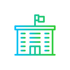 School real estate icon with blue and green gradient outline style. education, school, student, back, study, concept, book. Vector Illustration