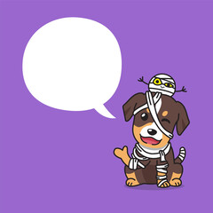 Cartoon brown dog with halloween costume and speech bubble for design.