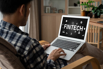 Fototapeta na wymiar Fintech financial technology software for modish business to analyze marketing strategy