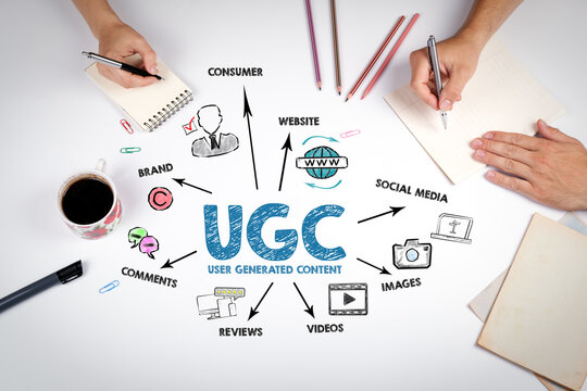 USER GENERATED CONTENT UGC  Concept. The meeting at the white office table