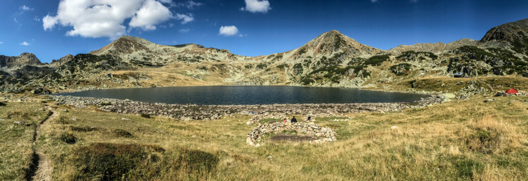 Panoramic view of Bucura lake in National Park Retezat, Romania. This is the glacial lake with the largest surface in Romania.