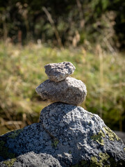 Fototapeta na wymiar Stacked zen stones in the Retezat National Park area