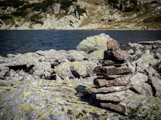 Stacked zen stones in the Retezat National Park area
