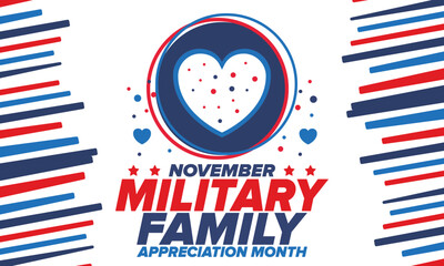 Obraz premium National Military Family Month in United States. Celebrate annual in November. Thank you for military family. Patriotic american elements. Poster, card, banner, background. Vector illustration