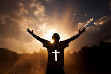Fototapeta na wymiar man praying and praising god on background