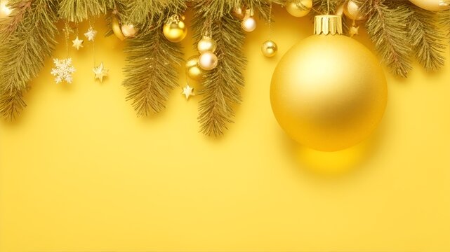 Yellow Color Christmas Background With Copy Space. Beautiful Christmas Background. Winter Christmas Background. Merry Christmas Images. Christmas Background Images Free Download
