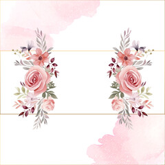 Pink modern wreath background invitation frame with flora and flower