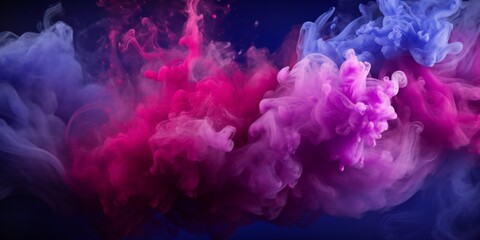 Cloudy smoke closeup, evaporates from bottle neck, blue purple and pink colors Generative AI - obrazy, fototapety, plakaty