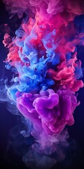 Fototapeta premium Cloudy smoke closeup, evaporates from bottle neck, blue purple and pink colors Generative AI
