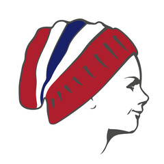 Woman wearing winter hat with Montreal Canadians ice hockey team uniform colors