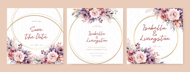 Colorful colourful rose modern wedding invitation template with floral and flower