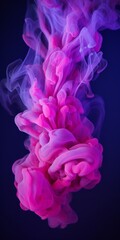 Obraz premium Cloudy smoke closeup, evaporates from bottle neck, blue purple and pink colors Generative AI