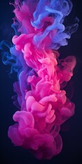 Fototapeta premium Cloudy smoke closeup, evaporates from bottle neck, blue purple and pink colors Generative AI