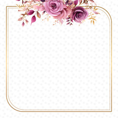 Pink and purple violet watercolor hand painted background template for Invitation with flora and flower