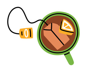 Aromatic Tea Brewing with Teabag in Cup with Hot Drink Above View Vector Illustration