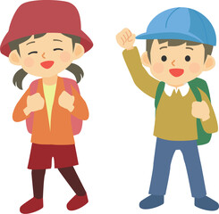 ハイキングに出かけるこどものイラスト