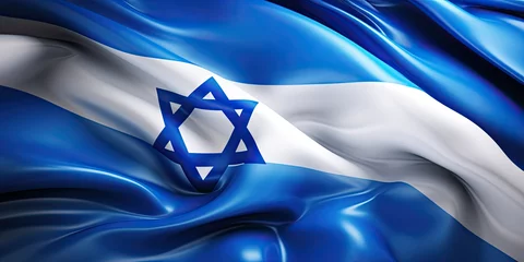 Fotobehang close up waving flag of Israel. flag symbols of Israel. © Zaleman