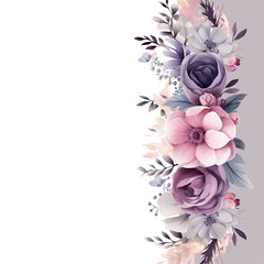Purple violet and pink vector frame with foliage pattern background with flora and flower