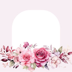 Pink invitation background bouquet watercolor painting with flora and flower