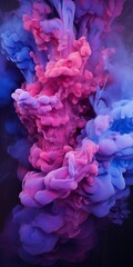 Obraz premium Cloudy smoke closeup, evaporates from bottle neck, blue purple and pink colors Generative AI