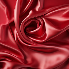 Red silk satin background. Beautiful soft wavy folds on smooth shiny fabric. Anniversary, Christmas, wedding, valentine, event, celebration concept, ai technology