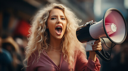 Rebelling Young Blonde Student Woman Shouting Out Loud