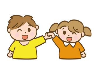  仲良く手繋ぎする男の子と女の子_小学生低学年_幼児