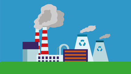 Industrial landscape. Pollution of the environment. Vector illustration in flat style