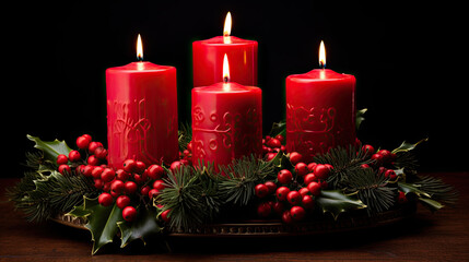 Christmas candles and decorations, Christmas background 