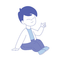 Boy First Grader Sitting on the Floor and Smiling Vector Illustration