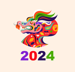 2024 Happy New Year vector  template. Colorful illustration with a symbol of 2024 year the dragon. Chinese Dragon