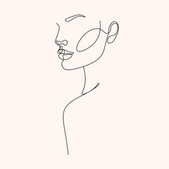Woman head vector lineart illustration. One Line style drawing. Woman Line Art Minimalist Logo.