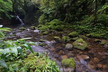 Naklejka na ściany i meble waterfall and stream in forest, in New Taipei City, Taiwan.