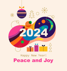 2024 Happy New Year vector illustration. Greeting card with gifts
