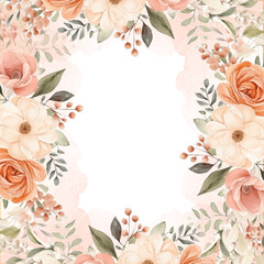 Orange and beige invitation background bouquet watercolor painting with flora and flower