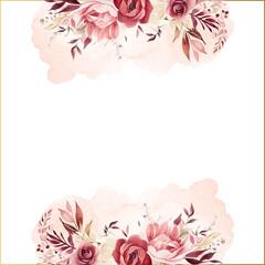 Red and pink vector frame with foliage pattern background with flora and flower