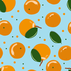 Bright tangerine seamless pattern hand drawn in doodle style. Vector illustration for web, print, textile, wrapping, background.