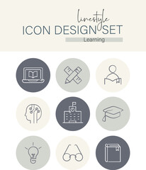 Linestyle Icon Design Set Learning