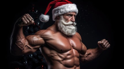 muscular santa claus flexing his arms - obrazy, fototapety, plakaty