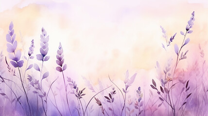 watercolor lavender background with a copy space, delicate soft pastel shade illustration greeting blank