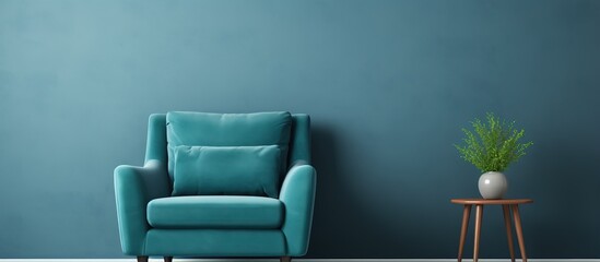 Green chair and frameless picture on gray wall