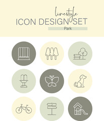 Linestyle Icon Design Set Park