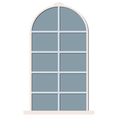 Arched window with lattice for home isolated on white background. Clipart.