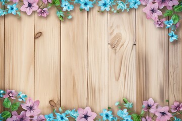 Floral Border on Wooden Background