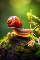 Enchanted Forest Encounter snails - obrazy, fototapety, plakaty