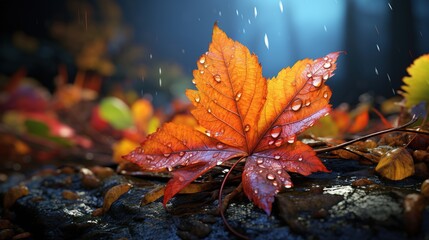 rainbow of autumn leaves, digital art illustration, Generative AI