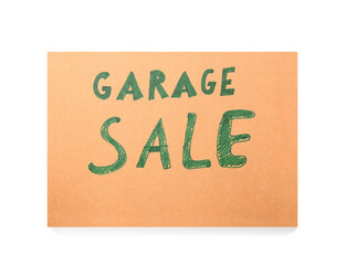 Cardboard with text GARAGE SALE isolated on white background