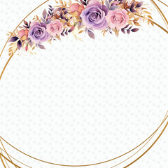 Pink and purple violet wreath background invitation template with flora and flower