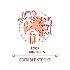2D editable thin line icon poor boundaries concept, monochromatic isolated vector, red illustration representing codependent relationship.